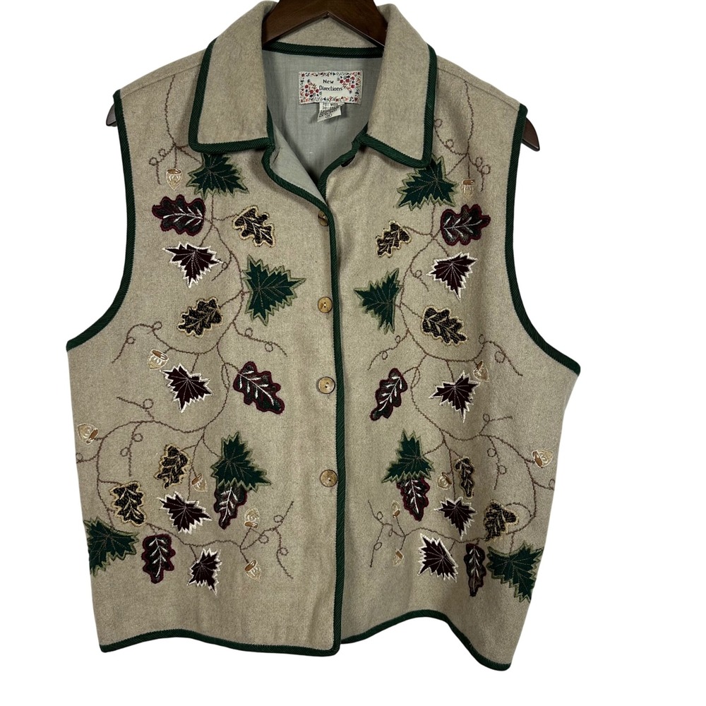 VTG New Directions Wool Vest Women's Plus 1X Fall Leaves Acorns Cottagecore - Picture 1 of 8